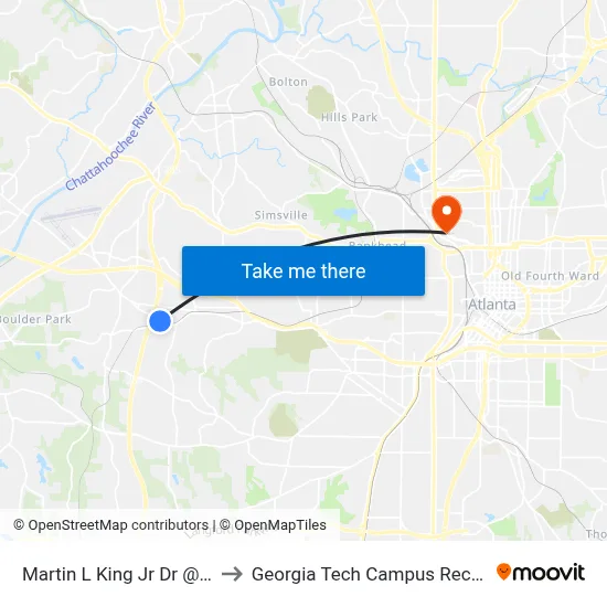 Martin L King Jr Dr @ Harwell Rd to Georgia Tech Campus Recreation Center map