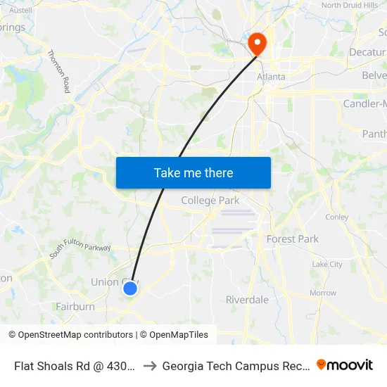 Flat Shoals Rd @ 4300 (Opposite) to Georgia Tech Campus Recreation Center map