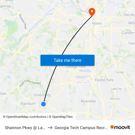 Shannon Pkwy @ Lancaster Ln to Georgia Tech Campus Recreation Center map