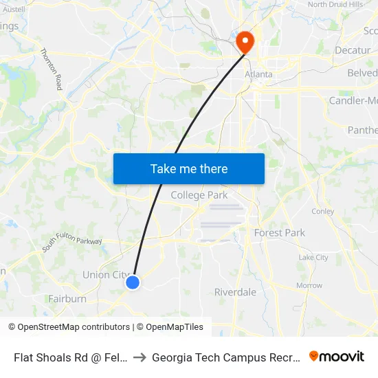 Flat Shoals Rd @ Feldwood Rd to Georgia Tech Campus Recreation Center map