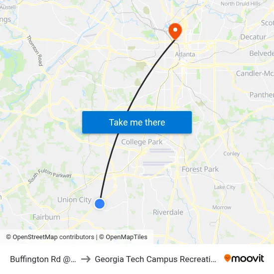 Buffington Rd @ 6180 to Georgia Tech Campus Recreation Center map