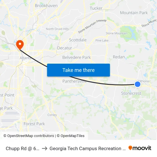 Chupp Rd @ 6698 to Georgia Tech Campus Recreation Center map