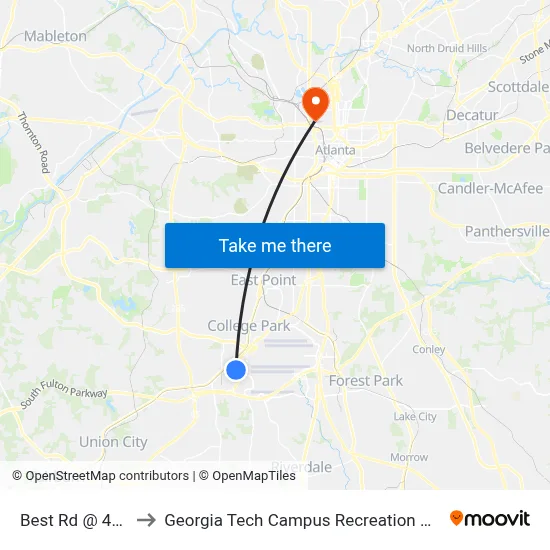 Best Rd @ 4475 to Georgia Tech Campus Recreation Center map