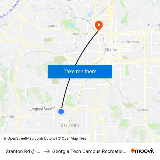 Stanton Rd @ 1847 to Georgia Tech Campus Recreation Center map