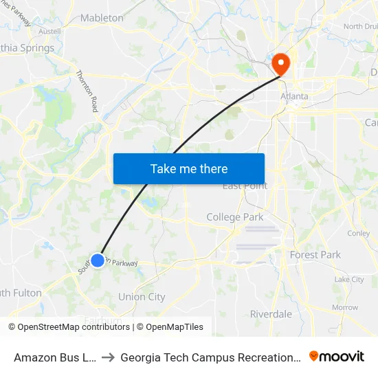 Amazon Bus Loop to Georgia Tech Campus Recreation Center map