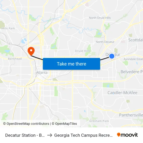 Decatur Station - Bus Loop to Georgia Tech Campus Recreation Center map
