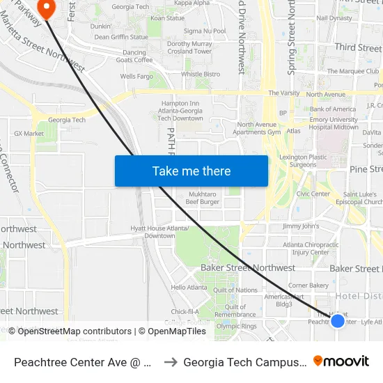 Peachtree Center Ave @ Andrew Young Int Blvd to Georgia Tech Campus Recreation Center map