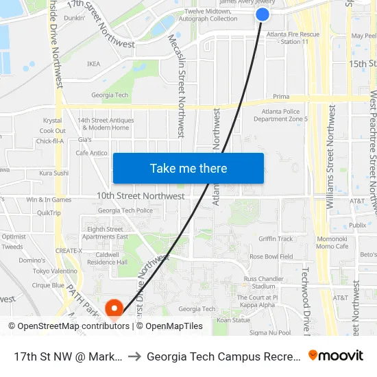 17th St NW @ Market St NW to Georgia Tech Campus Recreation Center map