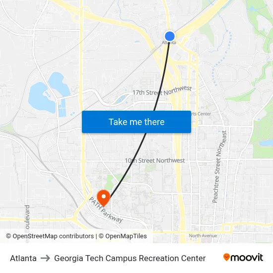 Atlanta to Georgia Tech Campus Recreation Center map