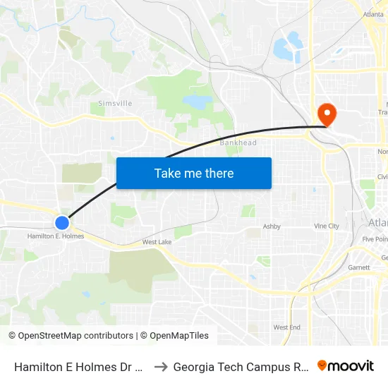 Hamilton E Holmes Dr at Burton Rd NW to Georgia Tech Campus Recreation Center map
