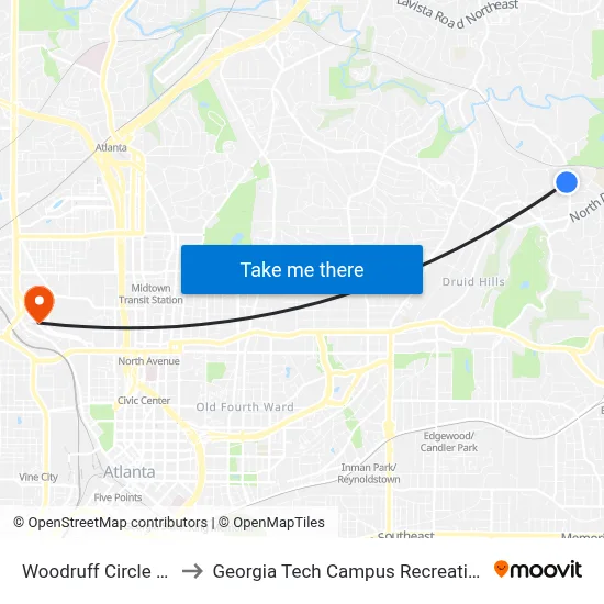 Woodruff Circle Emory to Georgia Tech Campus Recreation Center map