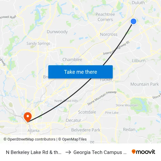 N Berkeley Lake Rd & the Estates Apts Ob to Georgia Tech Campus Recreation Center map