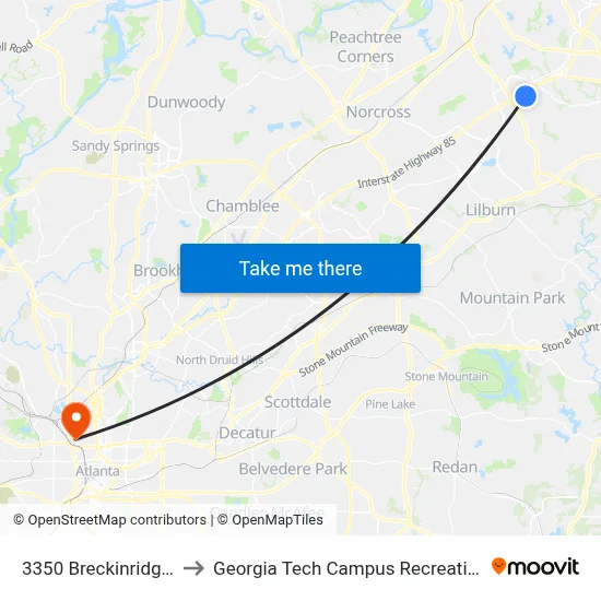 3350 Breckinridge Blvd to Georgia Tech Campus Recreation Center map