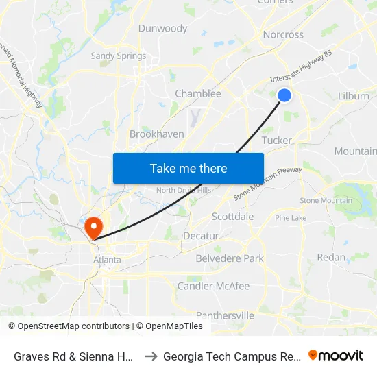 Graves Rd & Sienna Heights Apts Ob to Georgia Tech Campus Recreation Center map