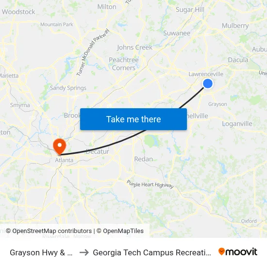 Grayson Hwy & Vfw Ib to Georgia Tech Campus Recreation Center map