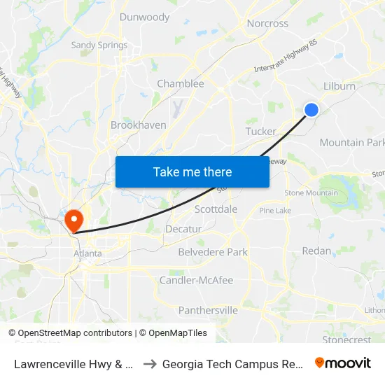 Lawrenceville Hwy & Kenvilla Dr Ib to Georgia Tech Campus Recreation Center map