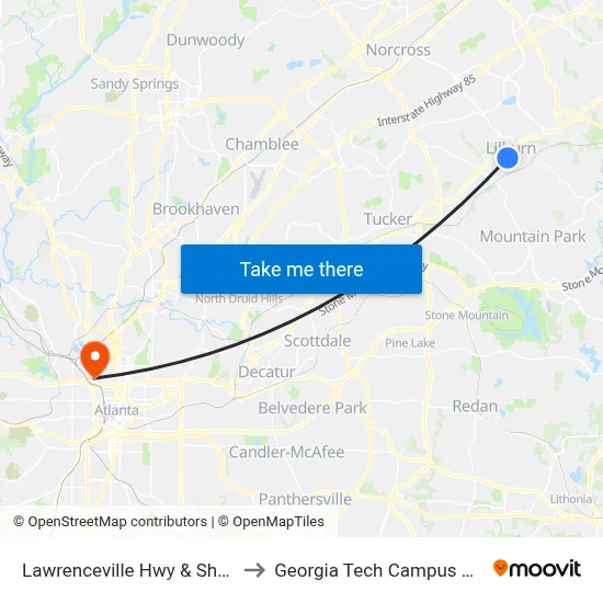 Lawrenceville Hwy & Shell/Lilburn Animal to Georgia Tech Campus Recreation Center map