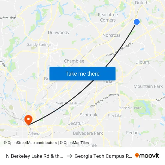 N Berkeley Lake Rd & the Estates Apts Ib to Georgia Tech Campus Recreation Center map