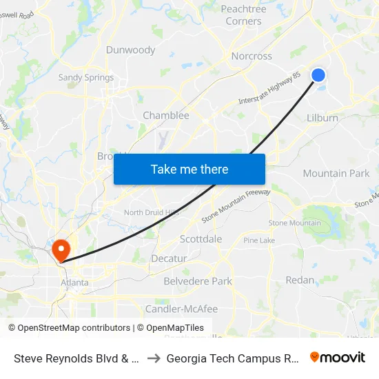 Steve Reynolds Blvd & Beaver Ruin Rd to Georgia Tech Campus Recreation Center map