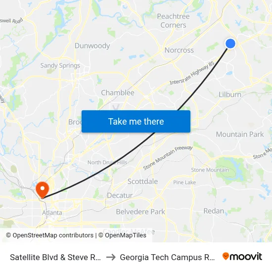 Satellite Blvd & Steve Reynolds Blvd Ib to Georgia Tech Campus Recreation Center map