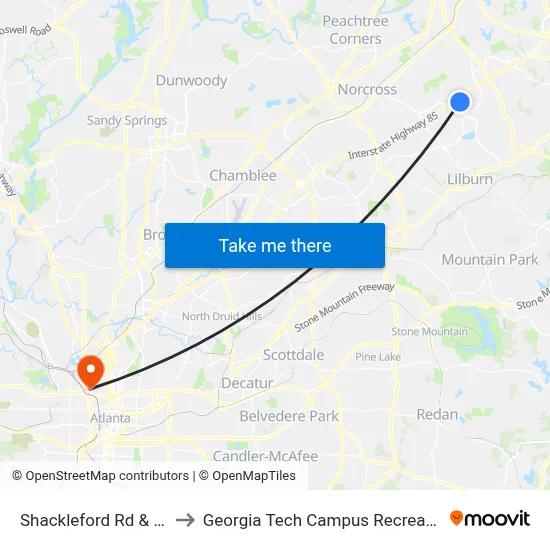 Shackleford Rd & Park Dr to Georgia Tech Campus Recreation Center map
