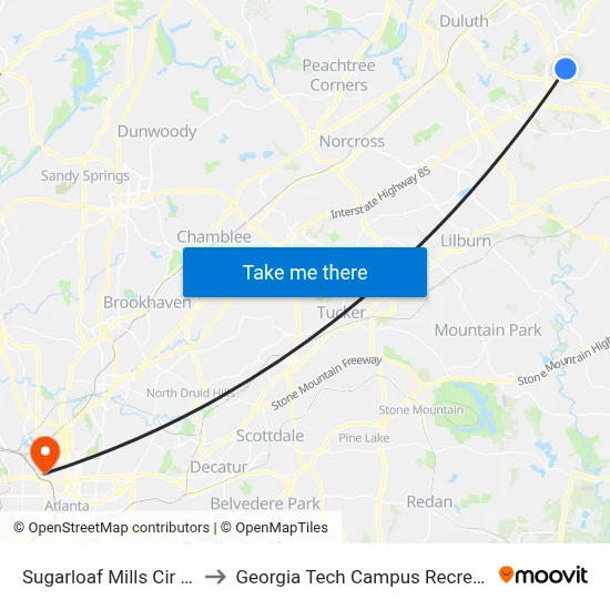 Sugarloaf Mills Cir & Entry 2 to Georgia Tech Campus Recreation Center map
