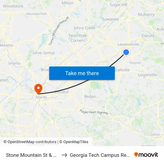 Stone Mountain St & Charleston Ln to Georgia Tech Campus Recreation Center map