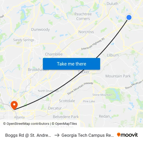 Boggs Rd @ St. Andrews Church Ob to Georgia Tech Campus Recreation Center map
