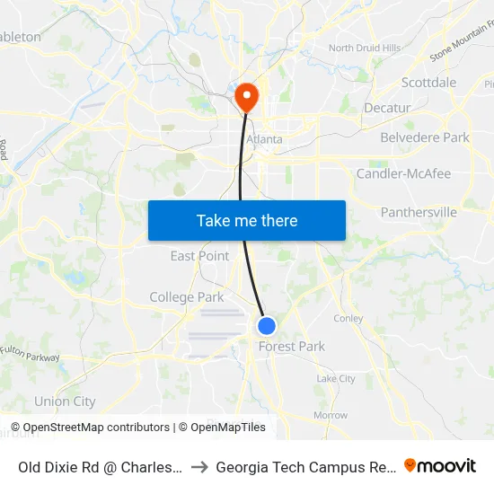 Old Dixie Rd @ Charles W Grant Pkwy to Georgia Tech Campus Recreation Center map