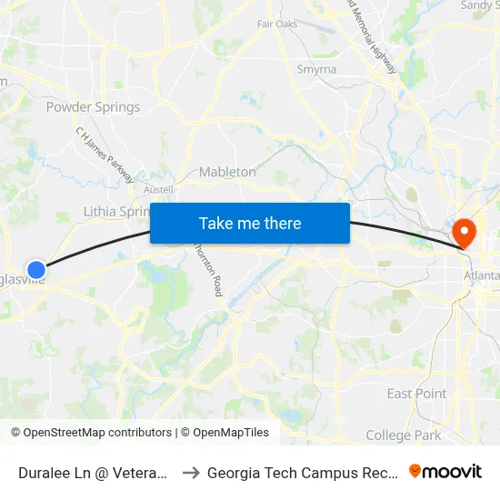 Duralee Ln @ Veterans Memorial to Georgia Tech Campus Recreation Center map