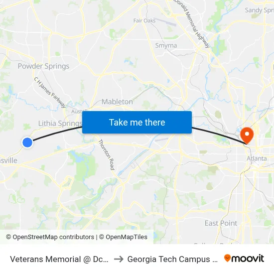 Veterans Memorial @ Dc School System Ob to Georgia Tech Campus Recreation Center map
