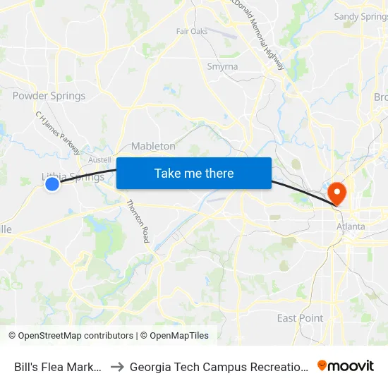 Bill's Flea Market Ob to Georgia Tech Campus Recreation Center map
