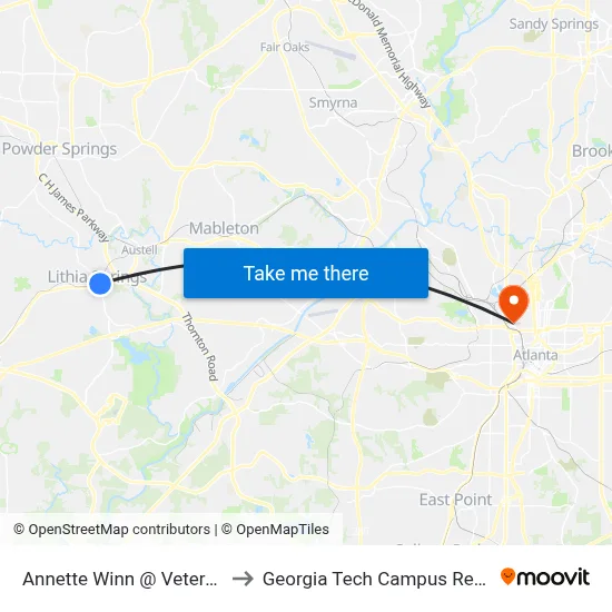 Annette Winn @ Veterans Memorial to Georgia Tech Campus Recreation Center map