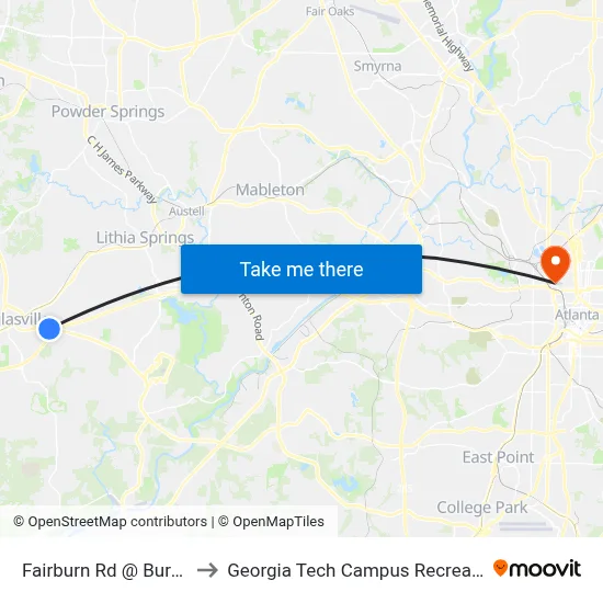 Fairburn Rd @ Burger King to Georgia Tech Campus Recreation Center map