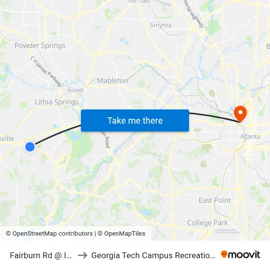 Fairburn Rd @ Ingles to Georgia Tech Campus Recreation Center map