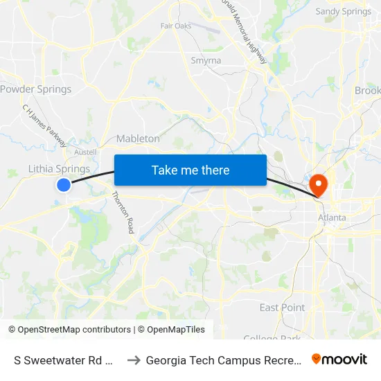 S Sweetwater Rd @ Texaco to Georgia Tech Campus Recreation Center map