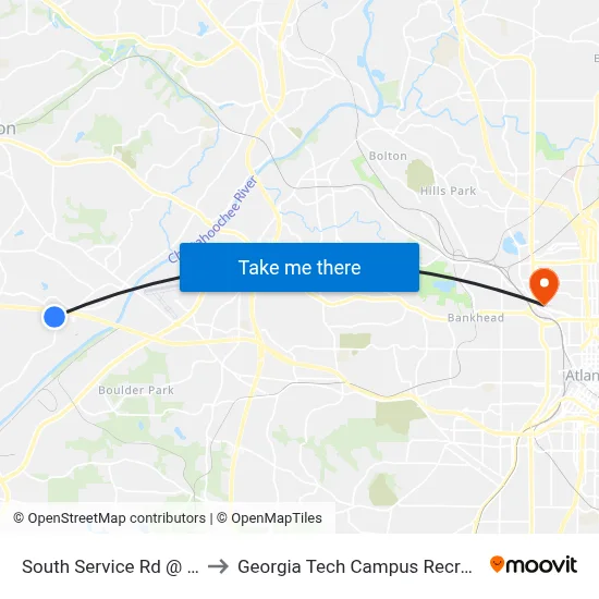 South Service Rd @ Epicenter to Georgia Tech Campus Recreation Center map