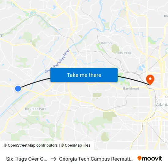 Six Flags Over Georgia to Georgia Tech Campus Recreation Center map