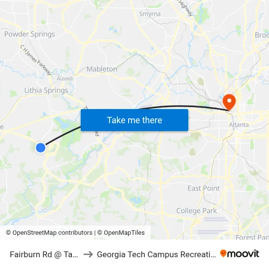 Fairburn Rd @ Taco Bell to Georgia Tech Campus Recreation Center map