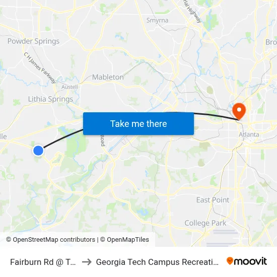 Fairburn Rd @ Texaco to Georgia Tech Campus Recreation Center map