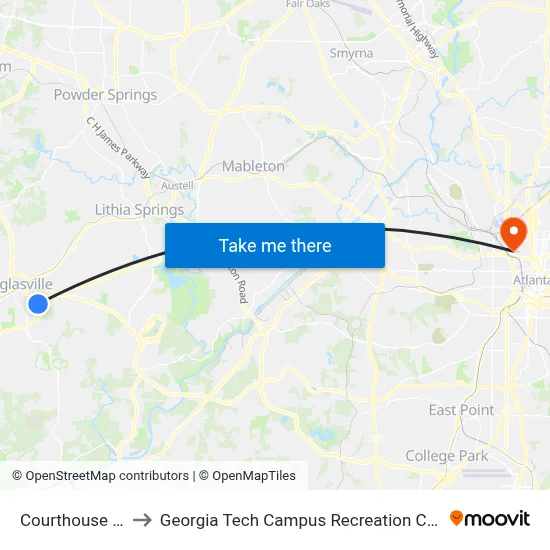Courthouse Ob to Georgia Tech Campus Recreation Center map