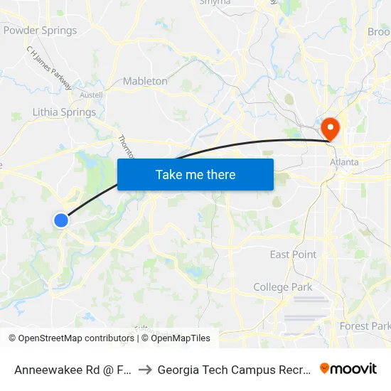 Anneewakee Rd @ Fairburn Rd to Georgia Tech Campus Recreation Center map