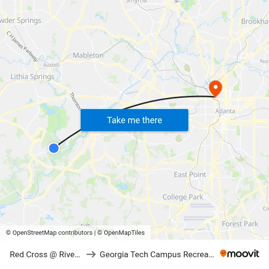 Red Cross @ Riverside Dr to Georgia Tech Campus Recreation Center map