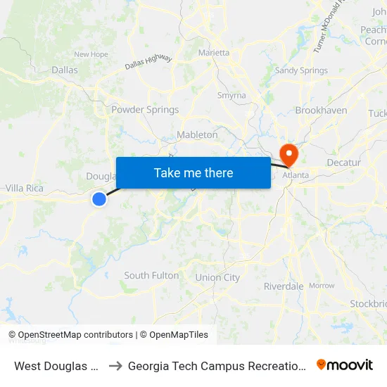 West Douglas P & R to Georgia Tech Campus Recreation Center map