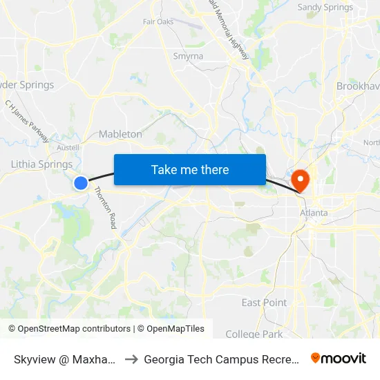 Skyview @ Maxham Rd Ob to Georgia Tech Campus Recreation Center map