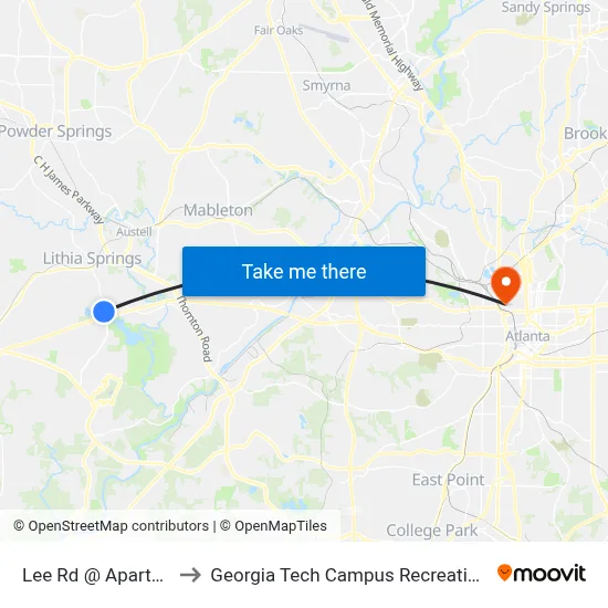 Lee Rd @ Apartments to Georgia Tech Campus Recreation Center map