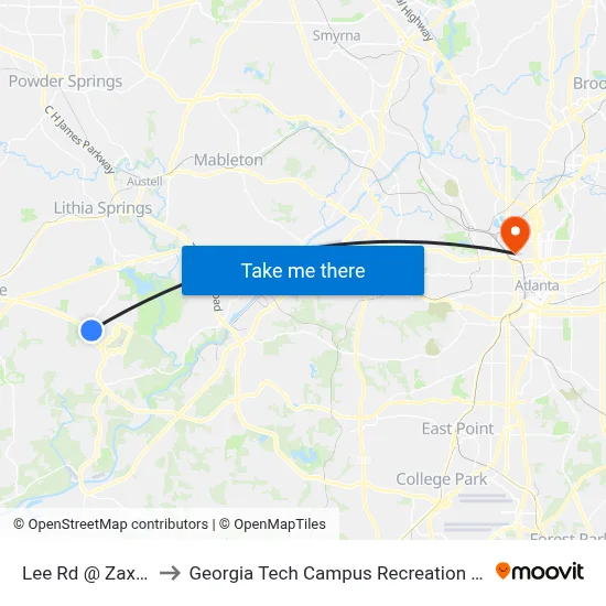 Lee Rd @ Zaxby's to Georgia Tech Campus Recreation Center map