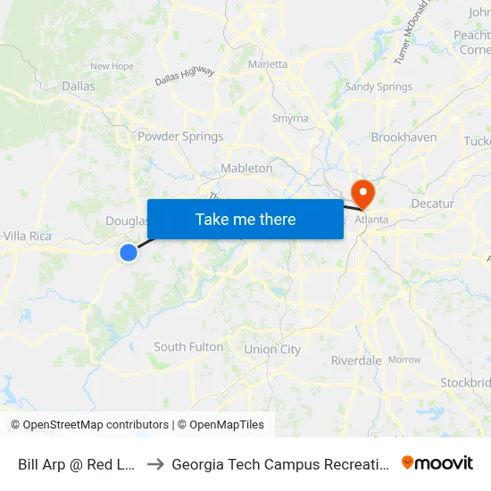 Bill Arp @ Red Lobster to Georgia Tech Campus Recreation Center map
