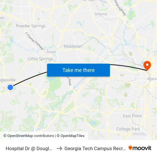 Hospital Dr @ Douglas Manor Ib to Georgia Tech Campus Recreation Center map