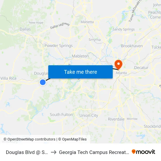 Douglas Blvd @ Suntrust to Georgia Tech Campus Recreation Center map